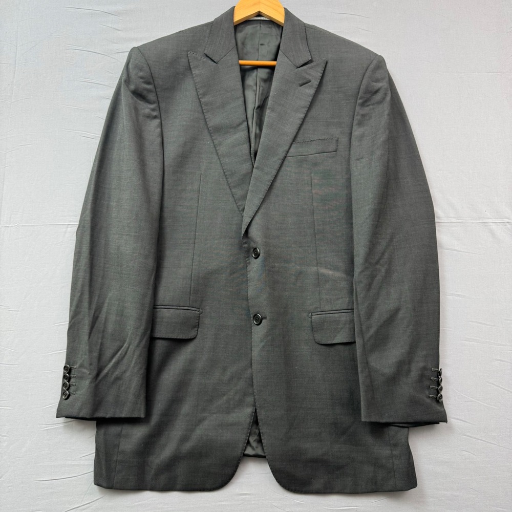 Hickey Freeman Vanguard Mens‎ 40L Charcoal Gray Worsted Wool Peak Lapel Blazer